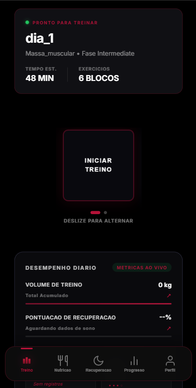 Tela real do app do aluno com treino ativo