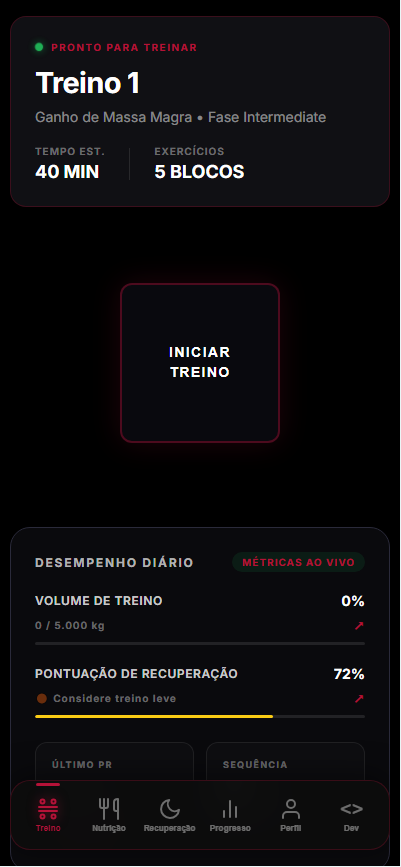 Tela do app do aluno mostrando visão do treino