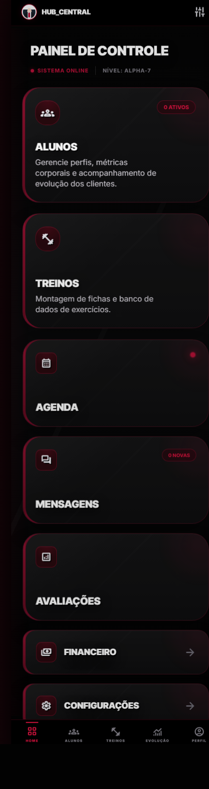 Tela real do painel do personal no NattyApp